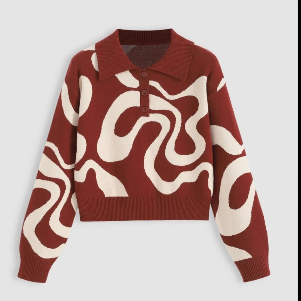 Cider Rust/White Matching Set Retro Pattern Knit Lounge set Size xtra small - Picture 2 of 6